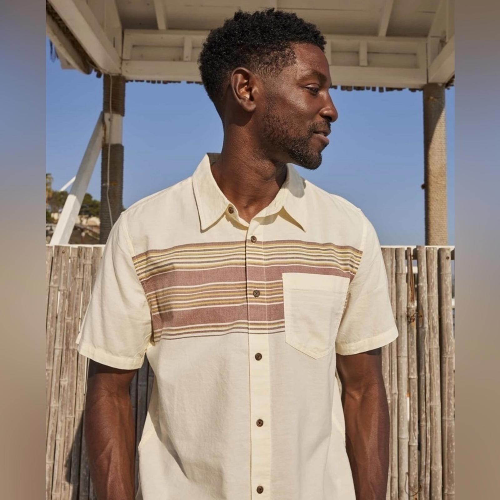 Nwt Toad&Co 100% Organic Cotton Airscape Button Up Shirt In Dark Roast Stripe S
